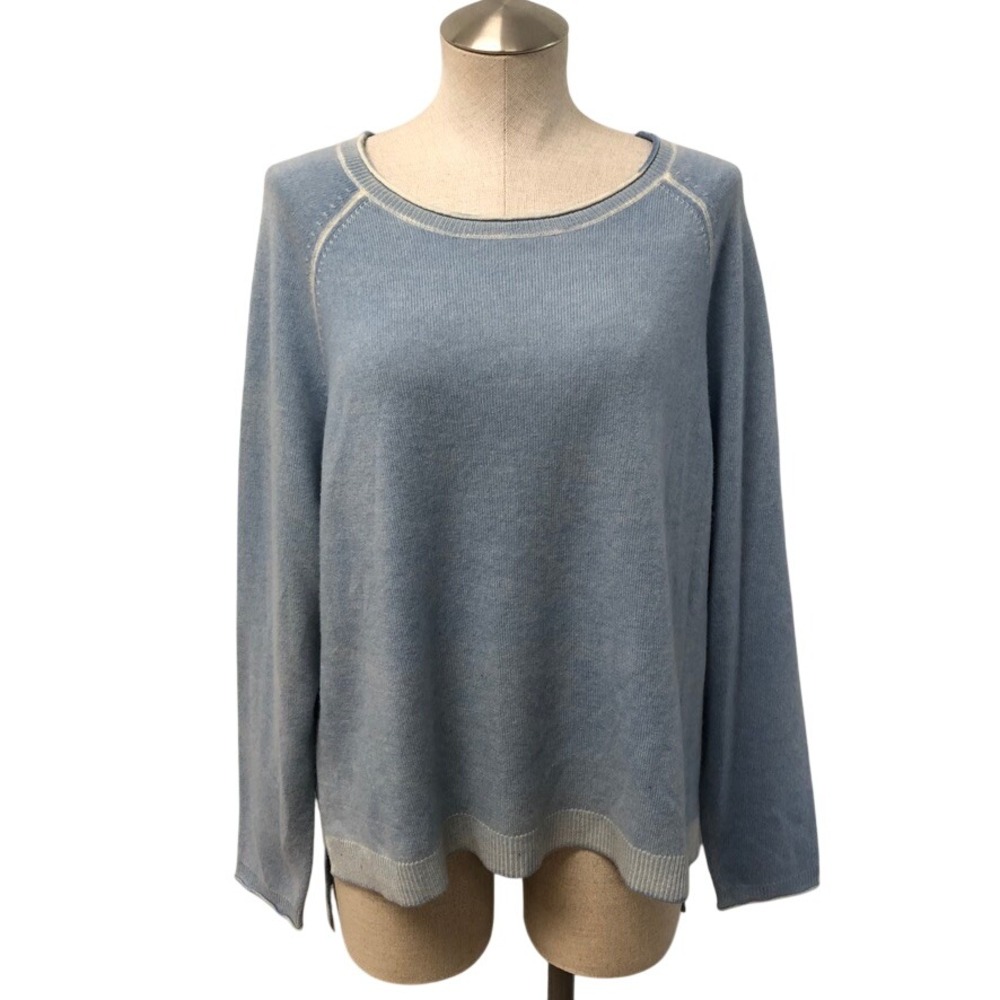 Sundance Cashmere Sweater Womens Large Blue Pullover Scoop Neck Raglan Classic